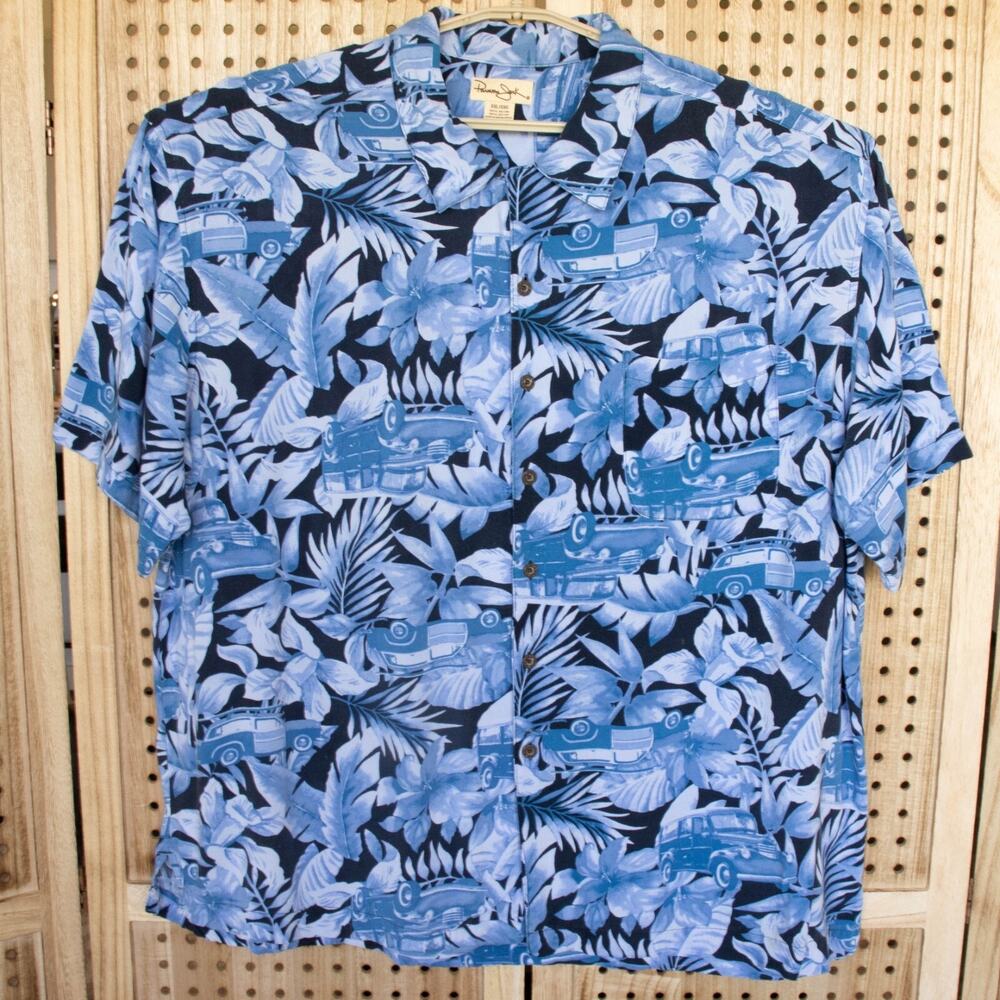 Panama Jack Blue Hawaiian Car Print Button Shirt Short Sleeve Mens SIZE XXL‎